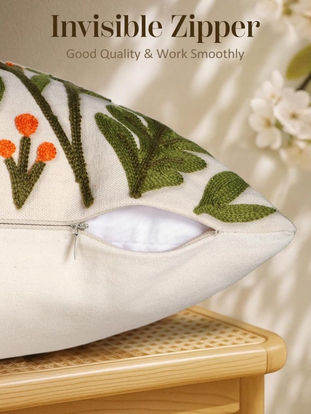 Embroidered Throw Pillow Cove Spring Summer Boho Decorative Pillow Cover - Picture 3 of 5